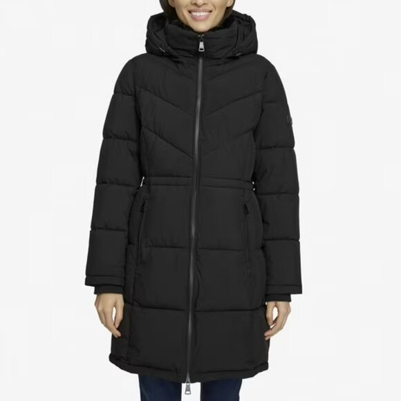 Dkny Jackets & Blazers - DKNY Long Puffer Jacket Faux Fur Collar Removable Hood Size XXL Black NWT